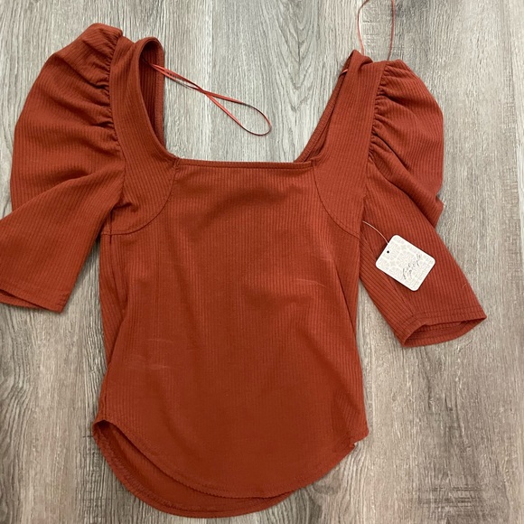 Free People Top Rust Orange Size xsmall - Free People puff sleeve top - Picture 4 of 8